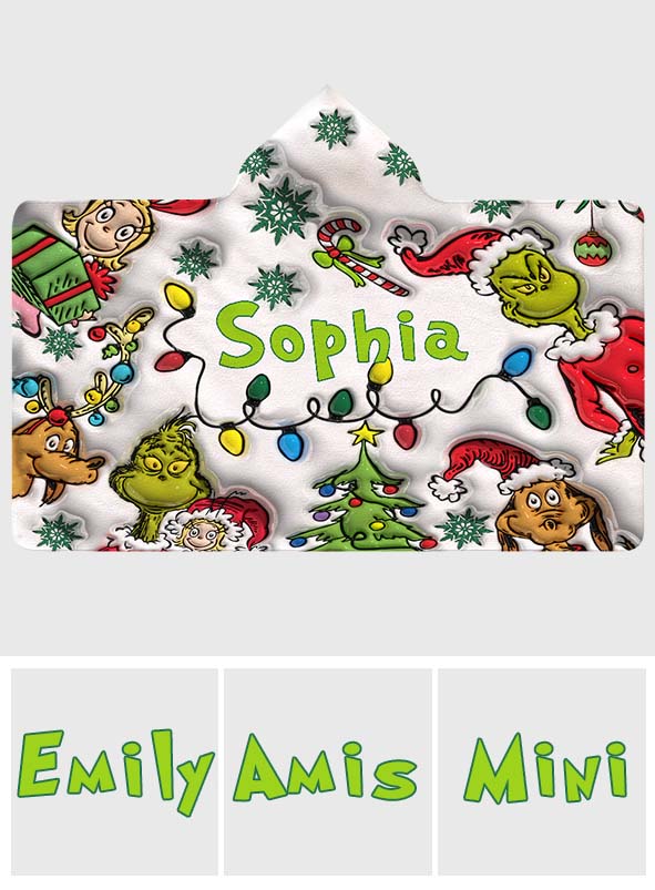 Personalized Christmas Hooded Blanket with Grinch & Friends Gift for Kids Hooded Blanket GradoCreations