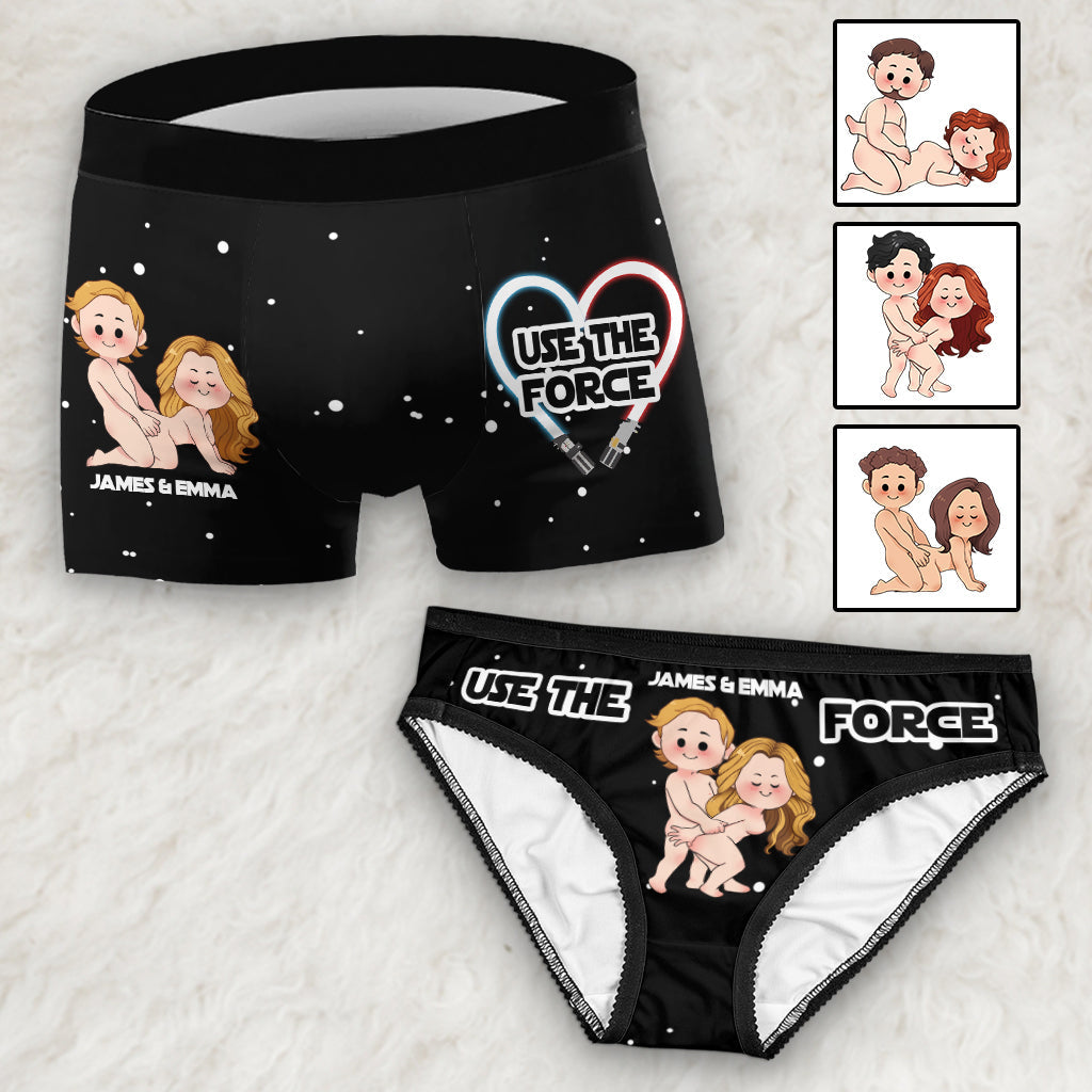 Personalized Use The Force Lace Border Briefs for Couples Gift Lace Border Women Briefs And Men’s Boxer Briefs GradoCreations