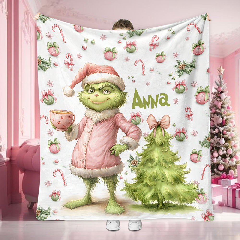 Personalized Grinch Christmas Blanket Custom Name Gift Blanket GradoCreations