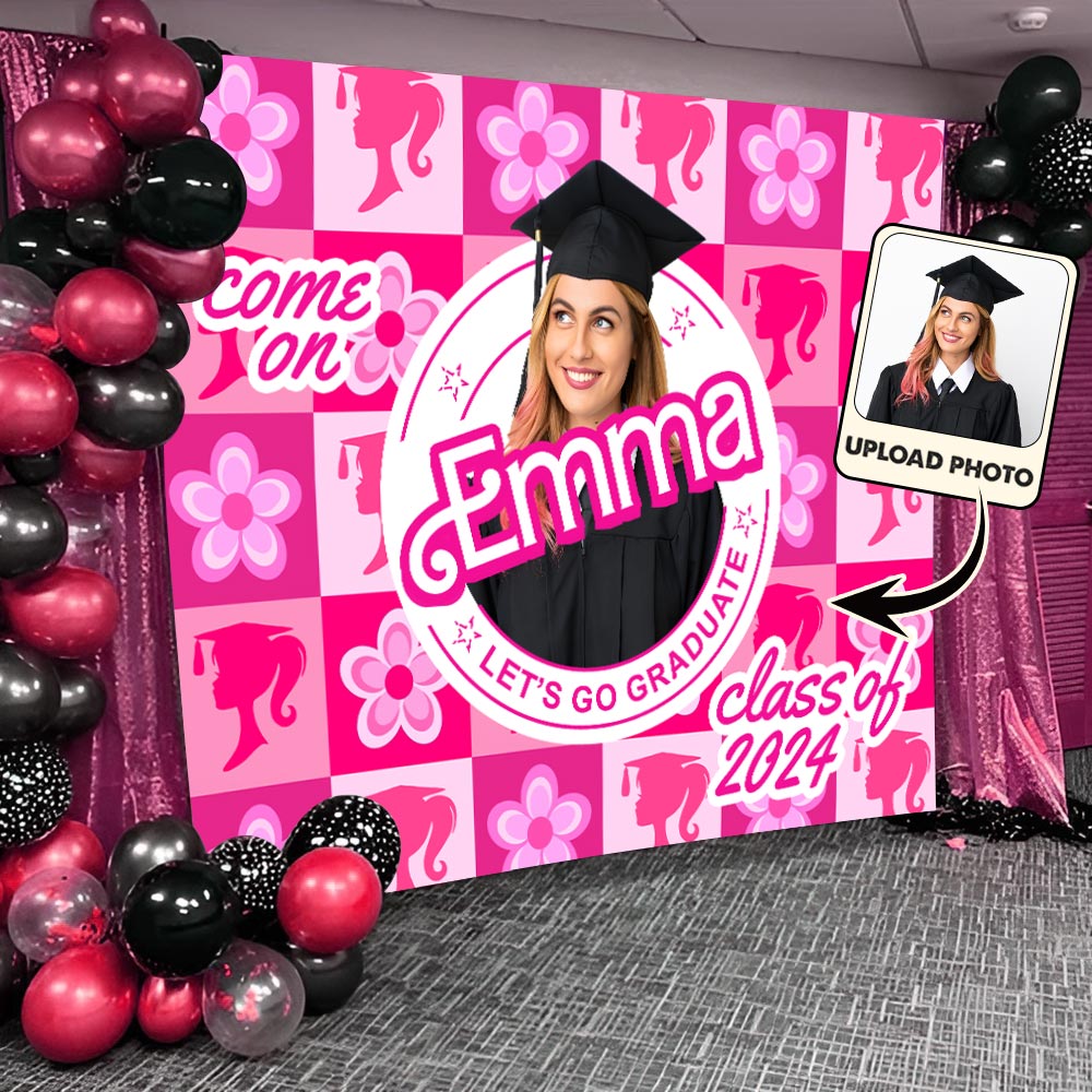Personalized Pink Graduation Wall Tapestry with Custom Name and Photo for Girls Wall Tapestry GradoCreations