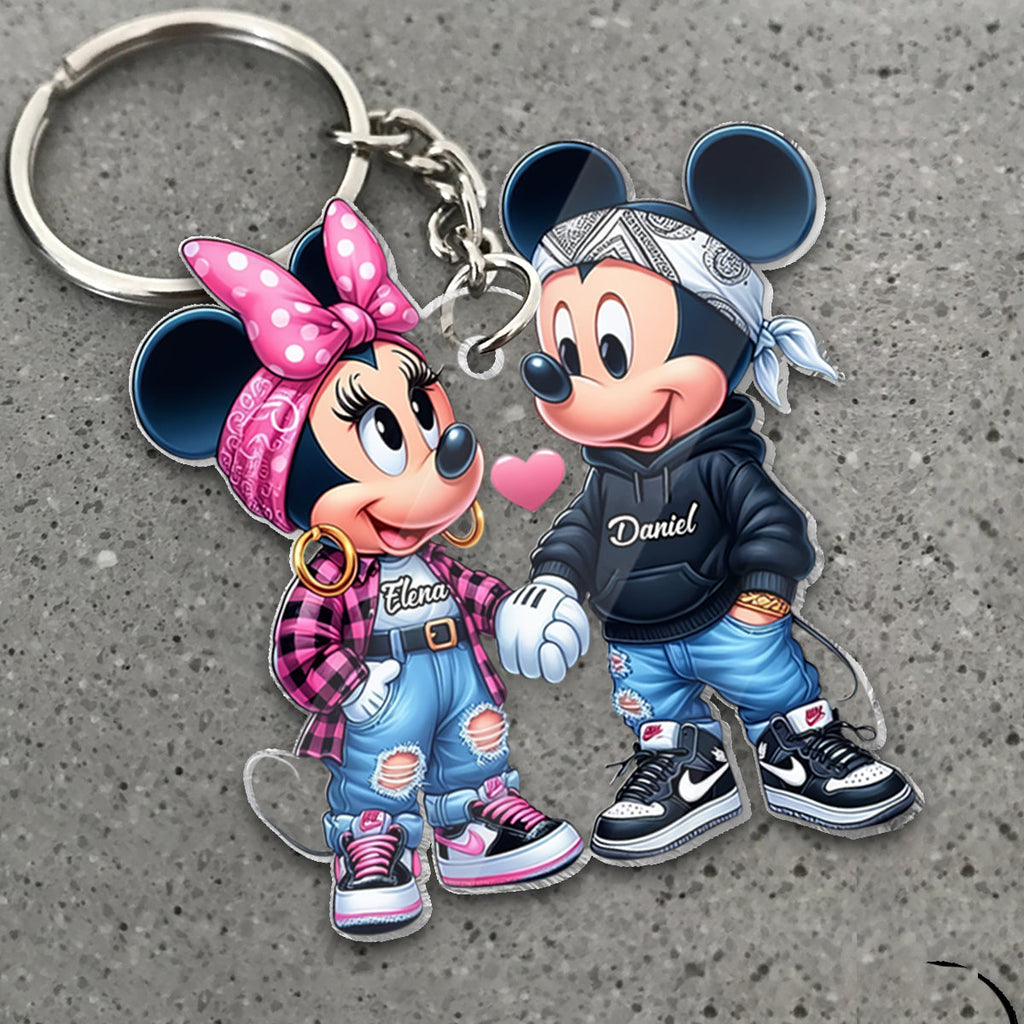 Personalized Mouse Couple Keychain Custom Name Gift for Valentine’s Day Keychain GradoCreations