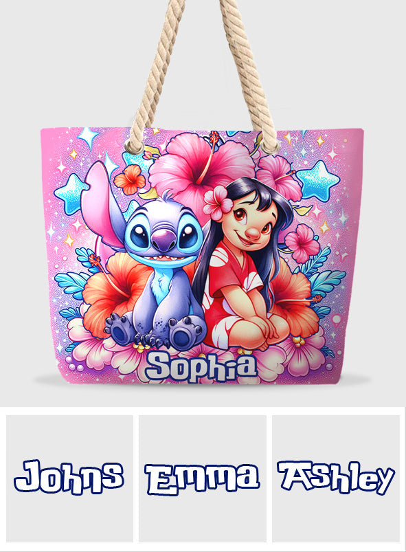 Personalized Cute Bubble Flowers Beach Bag Custom Name for Summer Beach Bag GradoCreations
