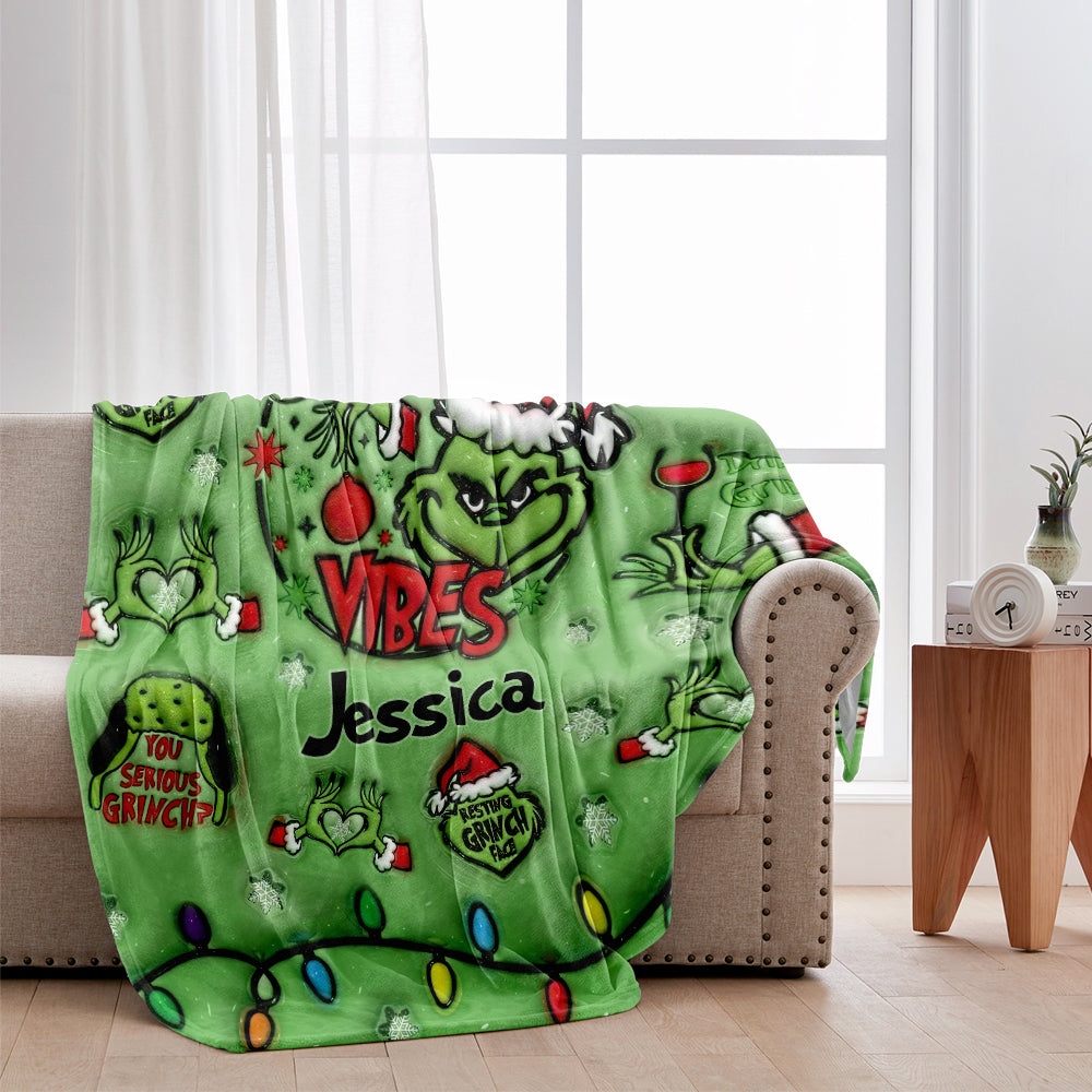 Personalized Merry Grinchmas Blanket Custom Name Gift for Christmas Blanket GradoCreations
