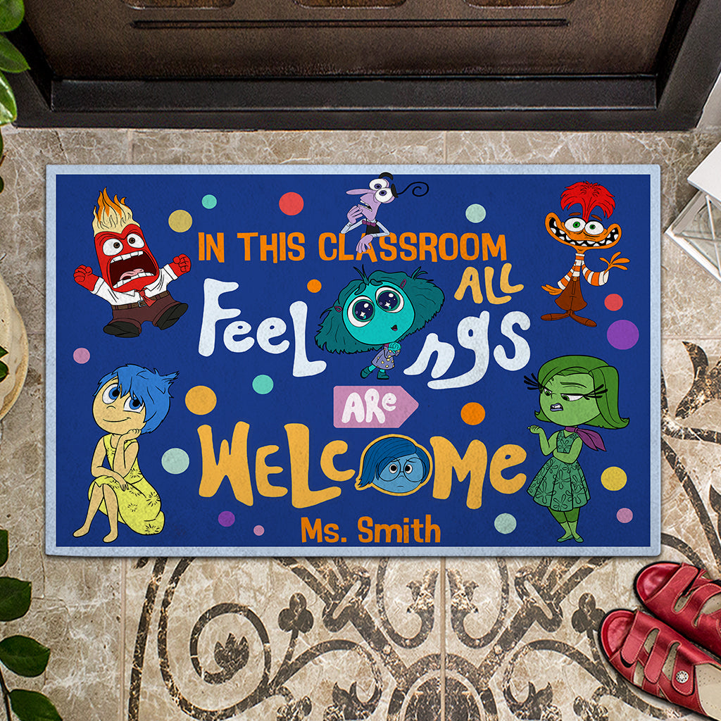 Personalized Classroom Doormat All Feelings Welcome Gift for Teacher Doormat GradoCreations