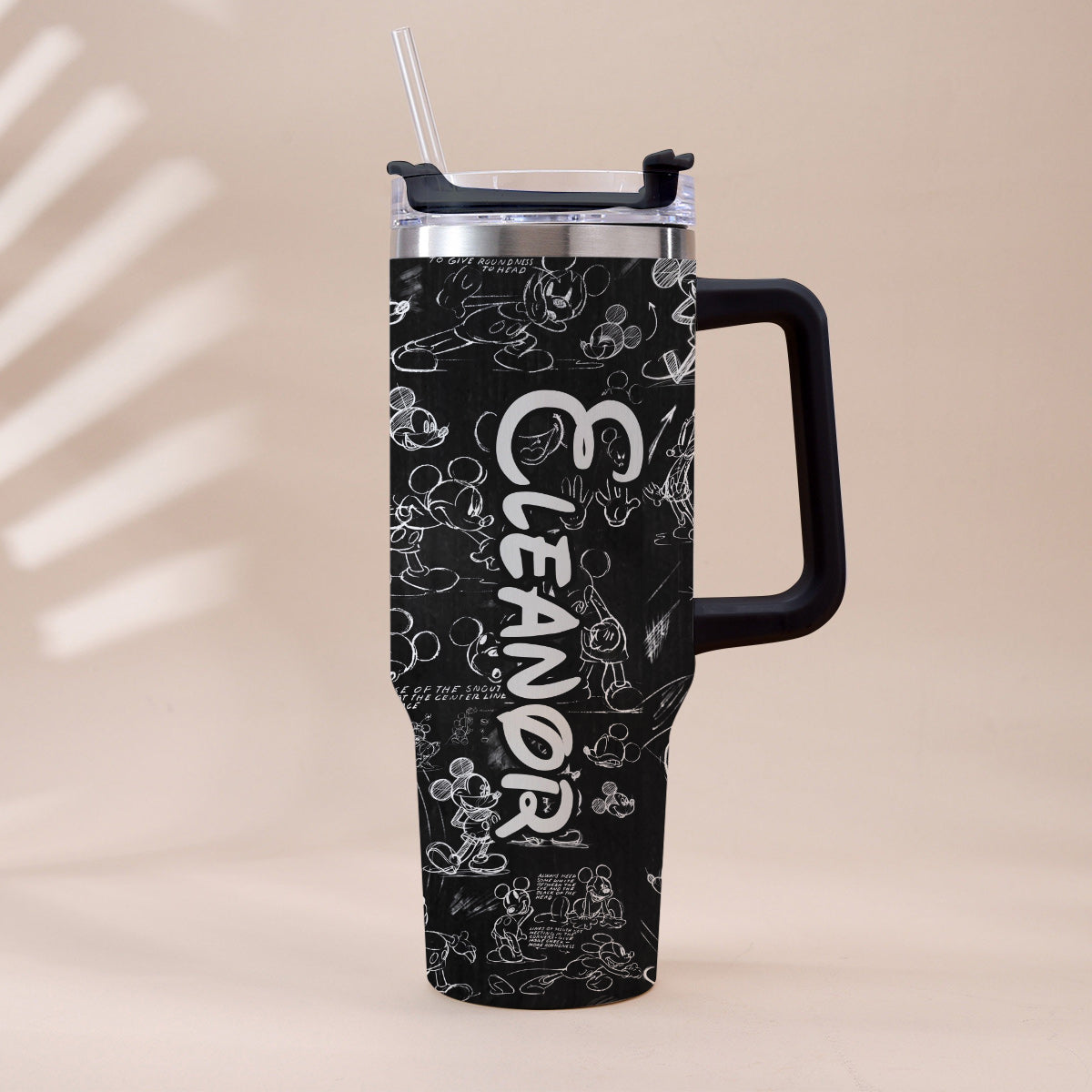 Personalized Black and White Mouse Tumbler with Handle Gift for Mom or Dad Tumbler With Handle GradoCreations