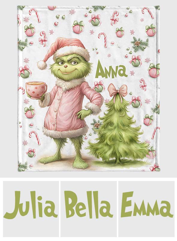 Personalized Grinch Christmas Blanket Custom Name Gift Blanket GradoCreations