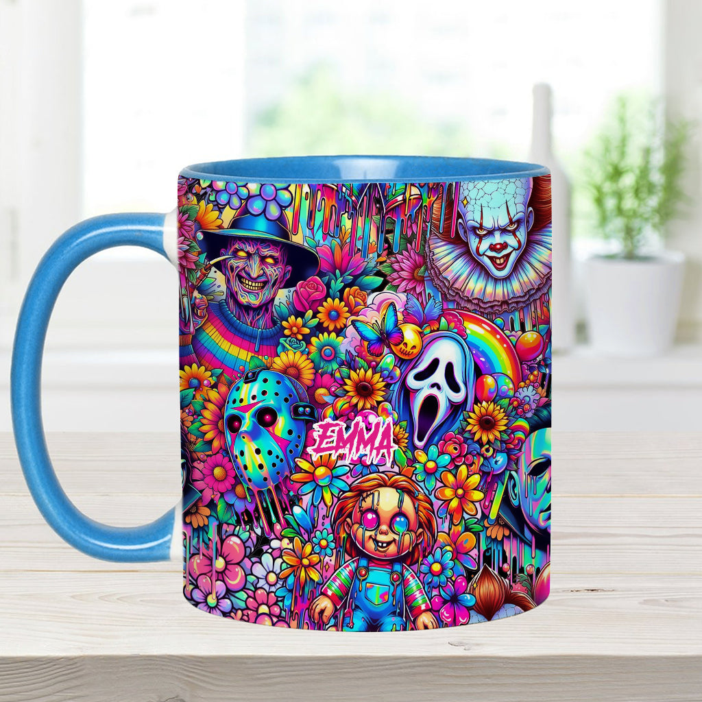 Personalized Colorful Horror Accent Mug with Custom Name - Perfect for Halloween Accent Mug GradoCreations