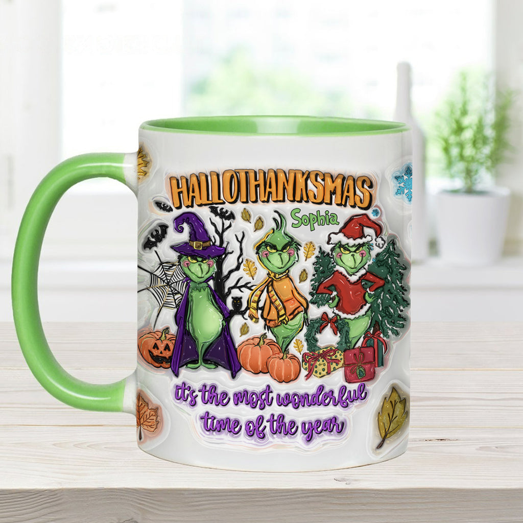 Personalized Hallothanksmas Accent Mug Custom Name Gift for Christmas Accent Mug GradoCreations