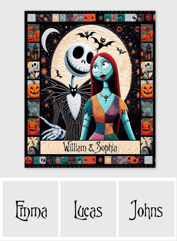 Personalized Halloween Quilt featuring Jack & Sally Custom Names Gift for Couples Quilt GradoCreations