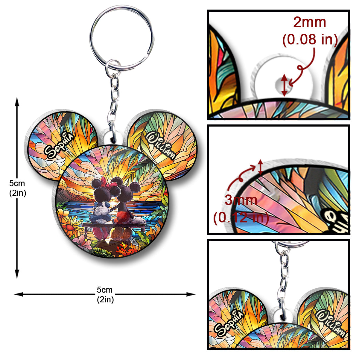 Personalized Acrylic Mouse Keychain Custom Names Gift for Couples One-sided Keychain GradoCreations