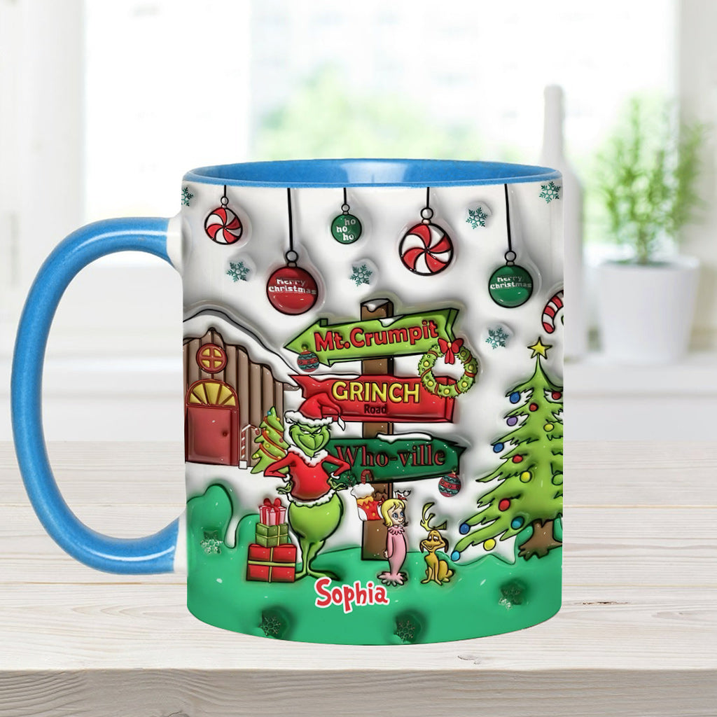 Personalized Christmas Accent Mug Grinch Design Custom Name Gift Accent Mug GradoCreations