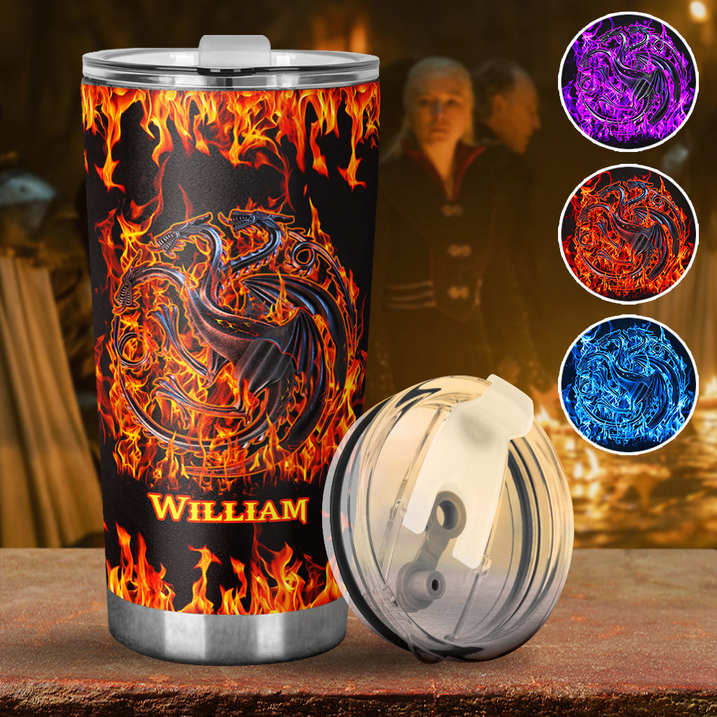 Personalized Game of Thrones Fire And Blood Tumbler Custom Name Drinkware Gift Tumbler GradoCreations