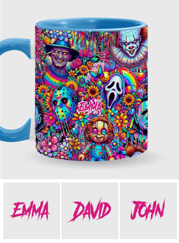 Personalized Colorful Horror Accent Mug with Custom Name - Perfect for Halloween Accent Mug GradoCreations