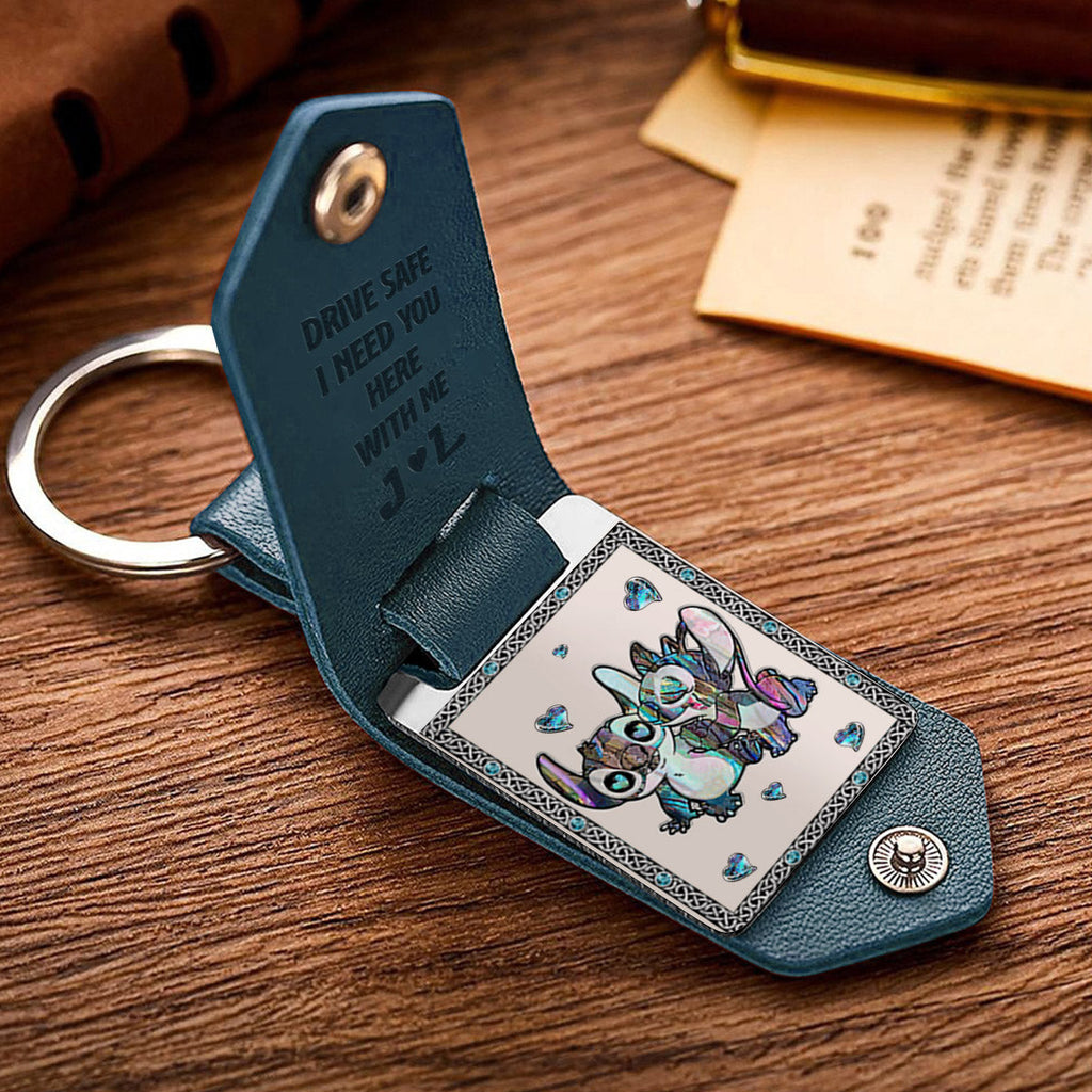 Personalized Ohana Leather Photo Keychain Gift for Couple Leather Photo Keychain GradoCreations