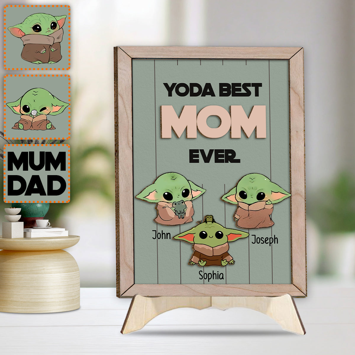 Personalized Yoda Best Mom Ever 2 Layered Wood Sign Gift 2 Layered Wood Sign GradoCreations