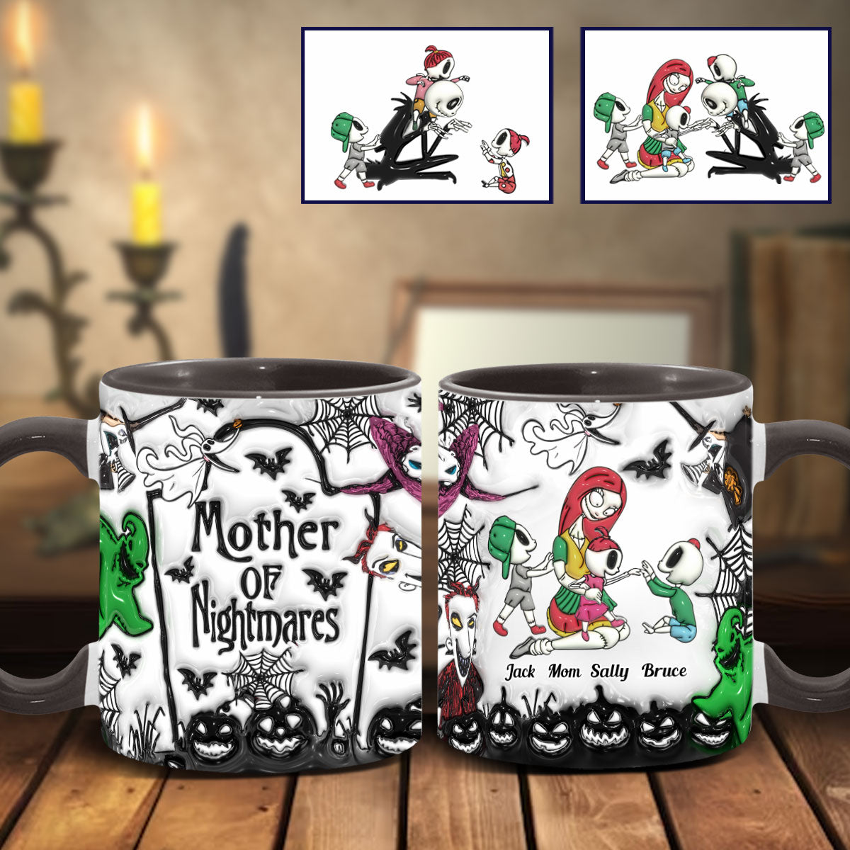 Personalized Nightmare Accent Mug with Custom Names for Mom Accent Mug GradoCreations