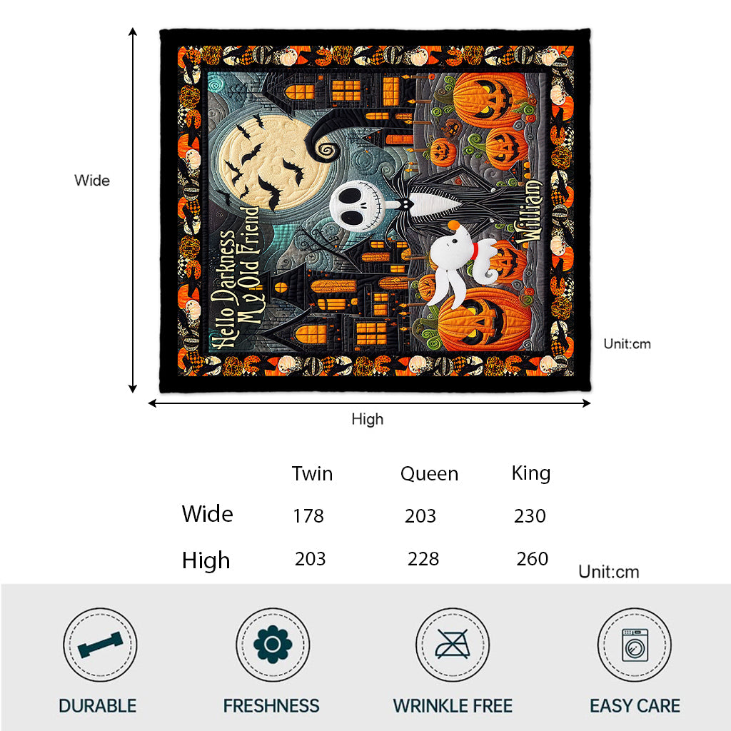 Personalized Halloween Quilt Hello Darkness My Old Friend Gift Quilt GradoCreations