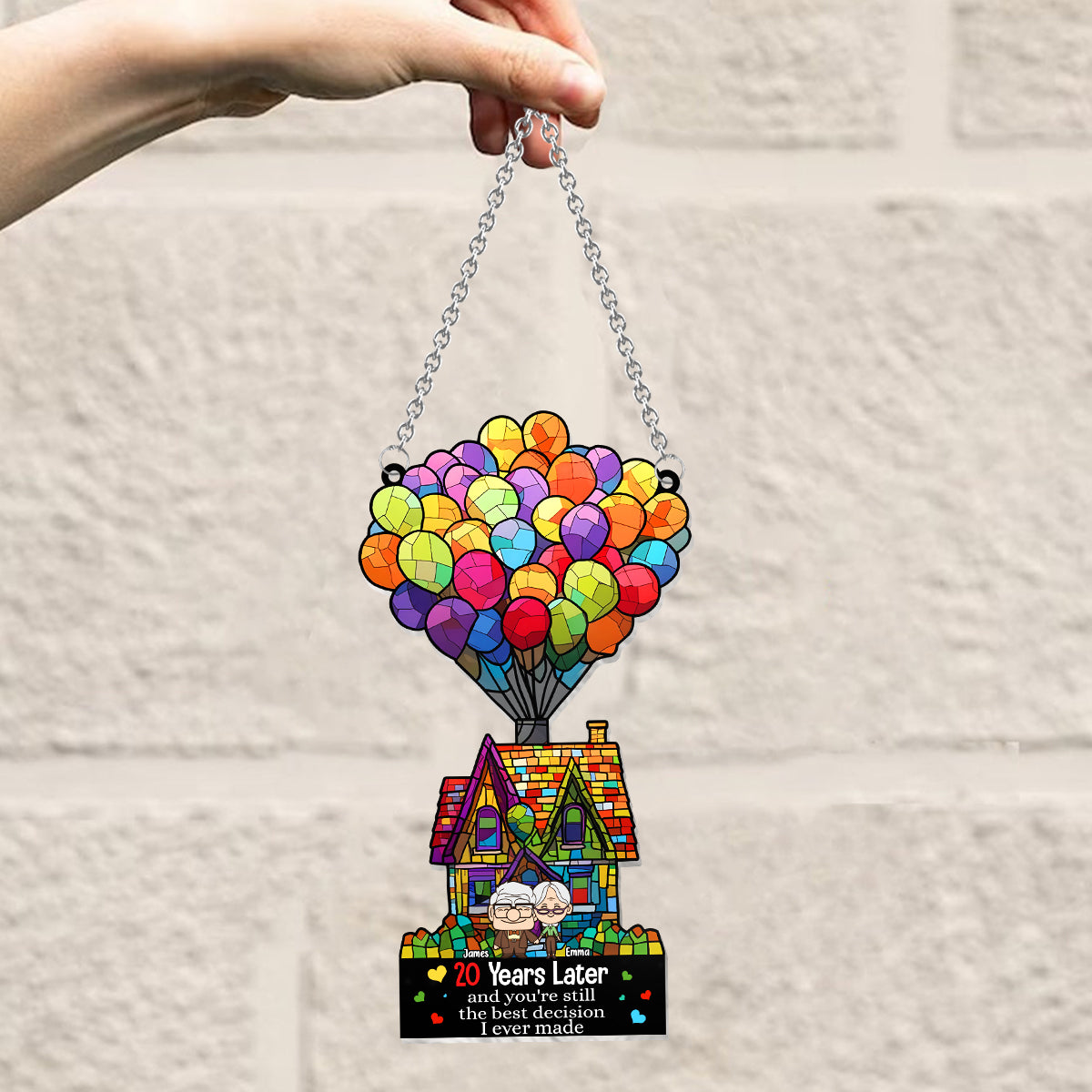 Personalized Balloon House Suncatcher Ornament Unique Gift for Anniversary Window Hanging Suncatcher Ornament GradoCreations