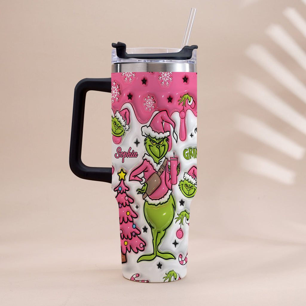 Personalized Grinch Christmas Tumbler with Handle Custom Name Gift Tumbler With Handle GradoCreations