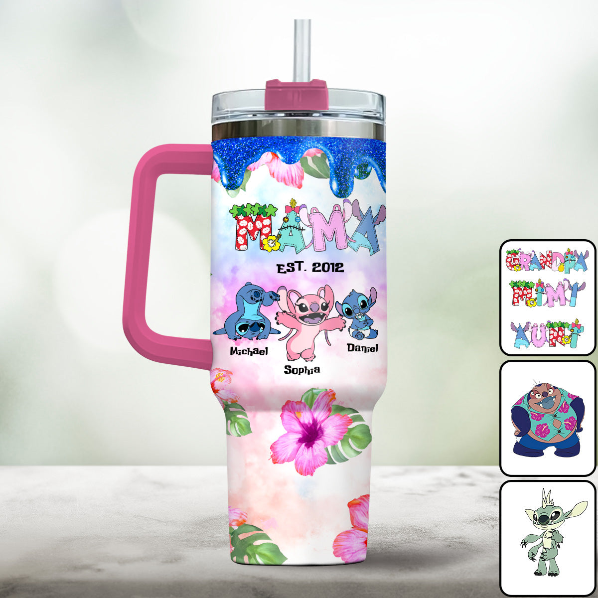 Personalized Ohana Tumbler with Handle Custom Name Gift for Mom Tumbler With Handle GradoCreations