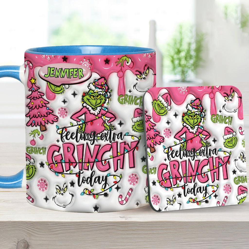 Personalized Grinch Accent Mug & Coaster Gift for Christmas Accent Mug GradoCreations