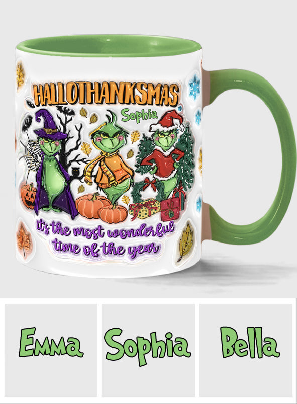 Personalized Hallothanksmas Accent Mug Custom Name Gift for Christmas Accent Mug GradoCreations