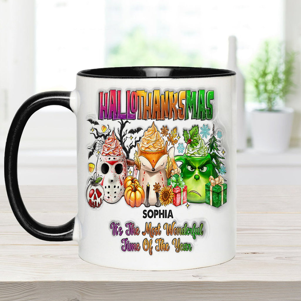 Personalized Hallothanksmas Accent Mug Custom Name Gift Accent Mug GradoCreations