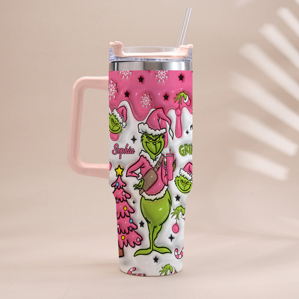 Personalized Grinch Christmas Tumbler with Handle Custom Name Gift Tumbler With Handle GradoCreations