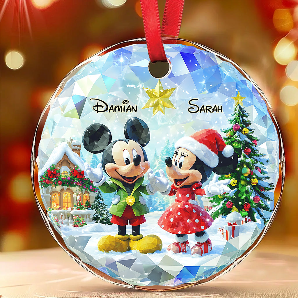Personalized Round Glass Christmas Ornament with Couple Design Round Shaped Glass Ornament GradoCreations