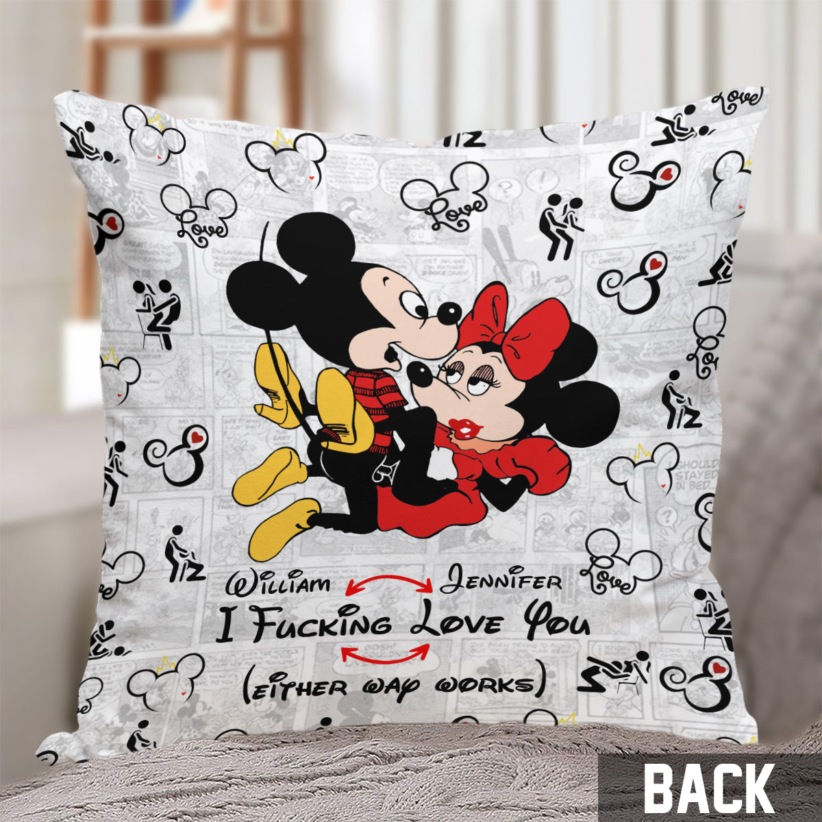 Personalized Mouse Couple Throw Pillow Custom Name Gift for Couples Throw Pillow GradoCreations