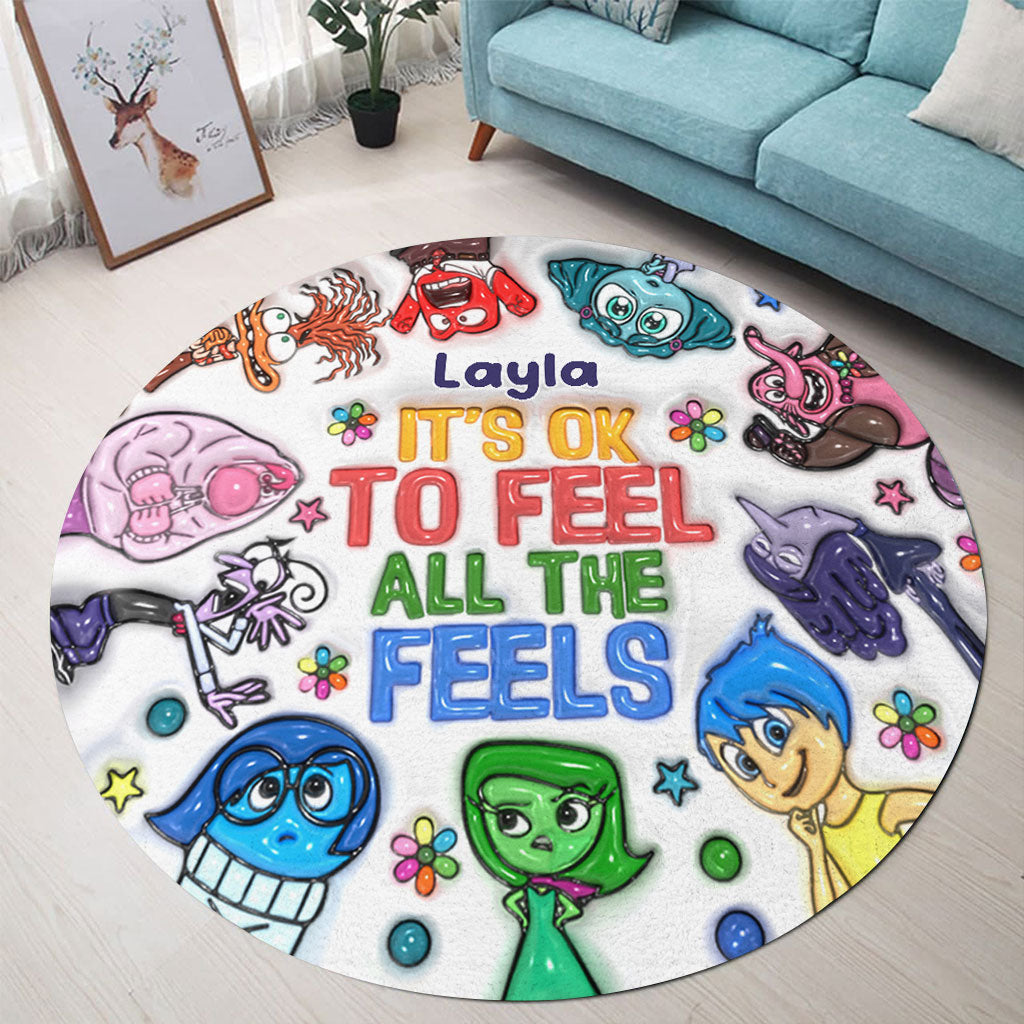 Personalized Round Rug 'It's Ok To Feel All The Feels' Unique Gift for Kids Round Rug GradoCreations