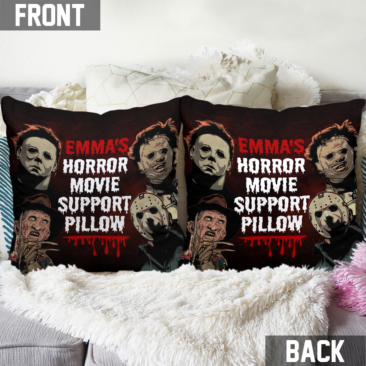 Personalized Horror Movie Support Pillow Custom Name Gift Throw Pillow GradoCreations