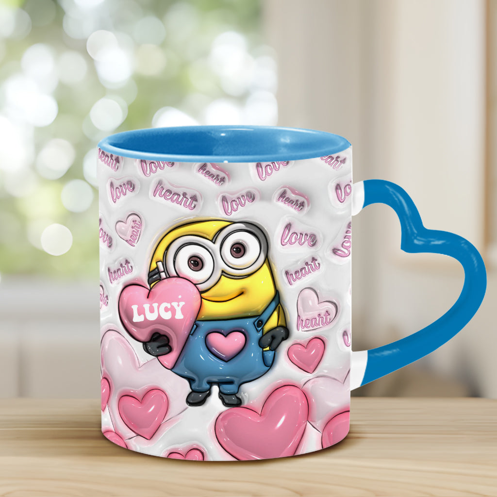 Personalized Heart Handle Mug Minion Design Custom Name Gift for Valentine’s Day Heart Handle Mug GradoCreations