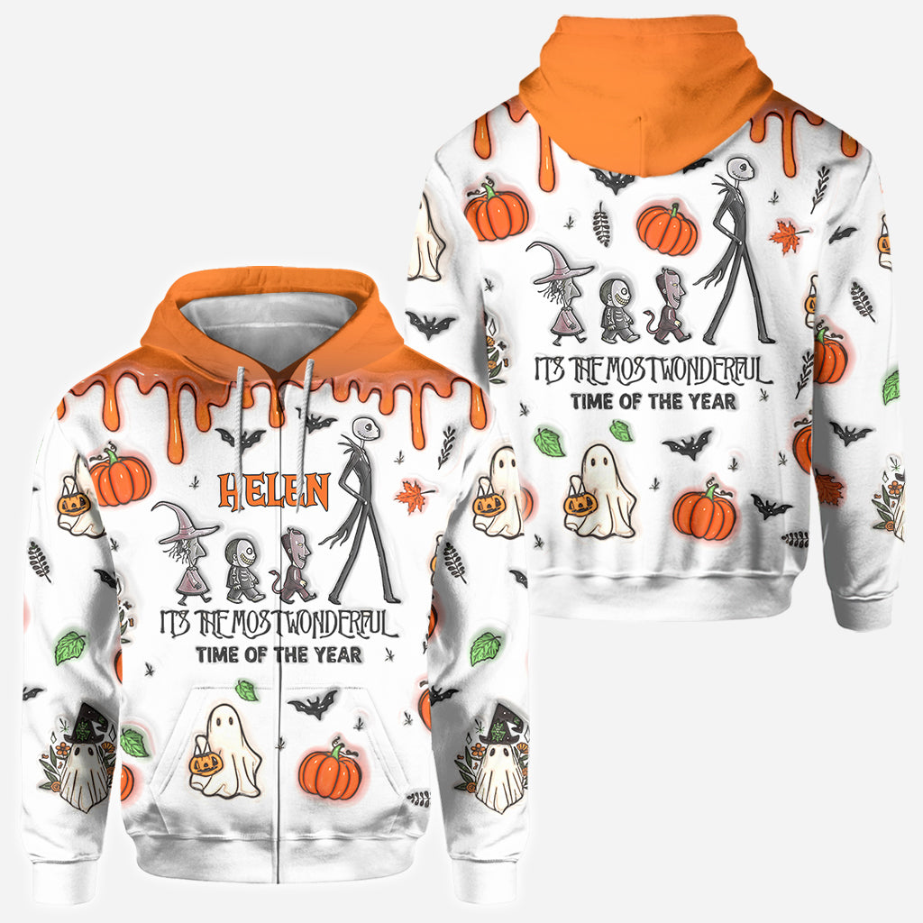 Personalized Autumn Skeleton All Over Shirt Custom Name Halloween Gift All Over Shirt GradoCreations