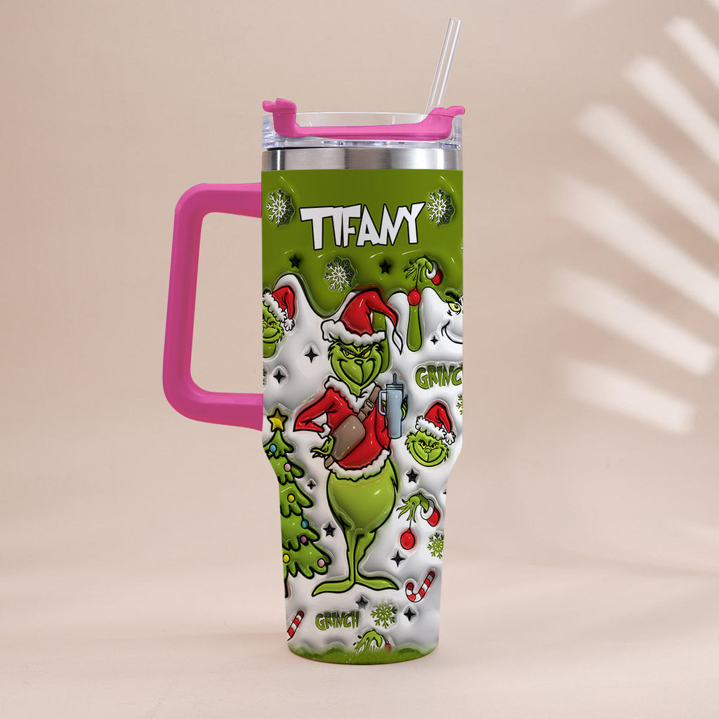 Personalized Grinch Christmas Tumbler with Handle Gift for Mom Tumbler With Handle GradoCreations