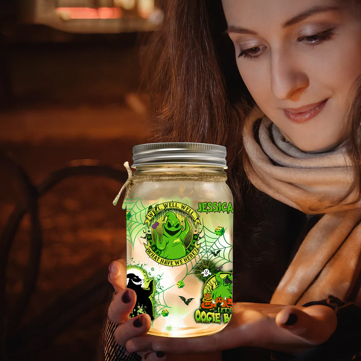 Personalized Oogie Boogie Mason Jar Light Decor Gift for Halloween Mason Jar Light GradoCreations