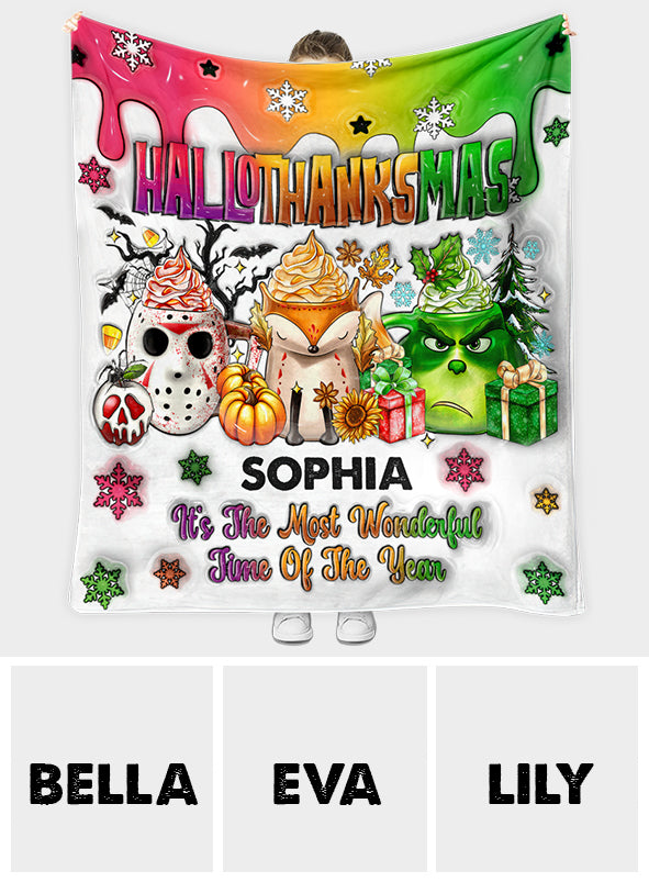 Personalized Hallothanksmas Blanket Custom Name Festive Gift Blanket GradoCreations