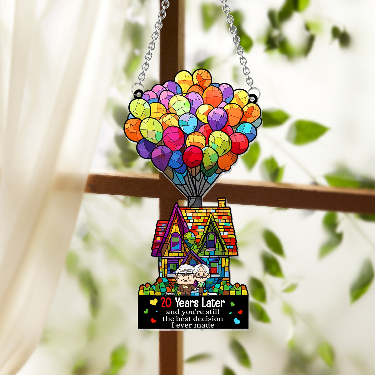 Personalized Balloon House Suncatcher Ornament Unique Gift for Anniversary Window Hanging Suncatcher Ornament GradoCreations