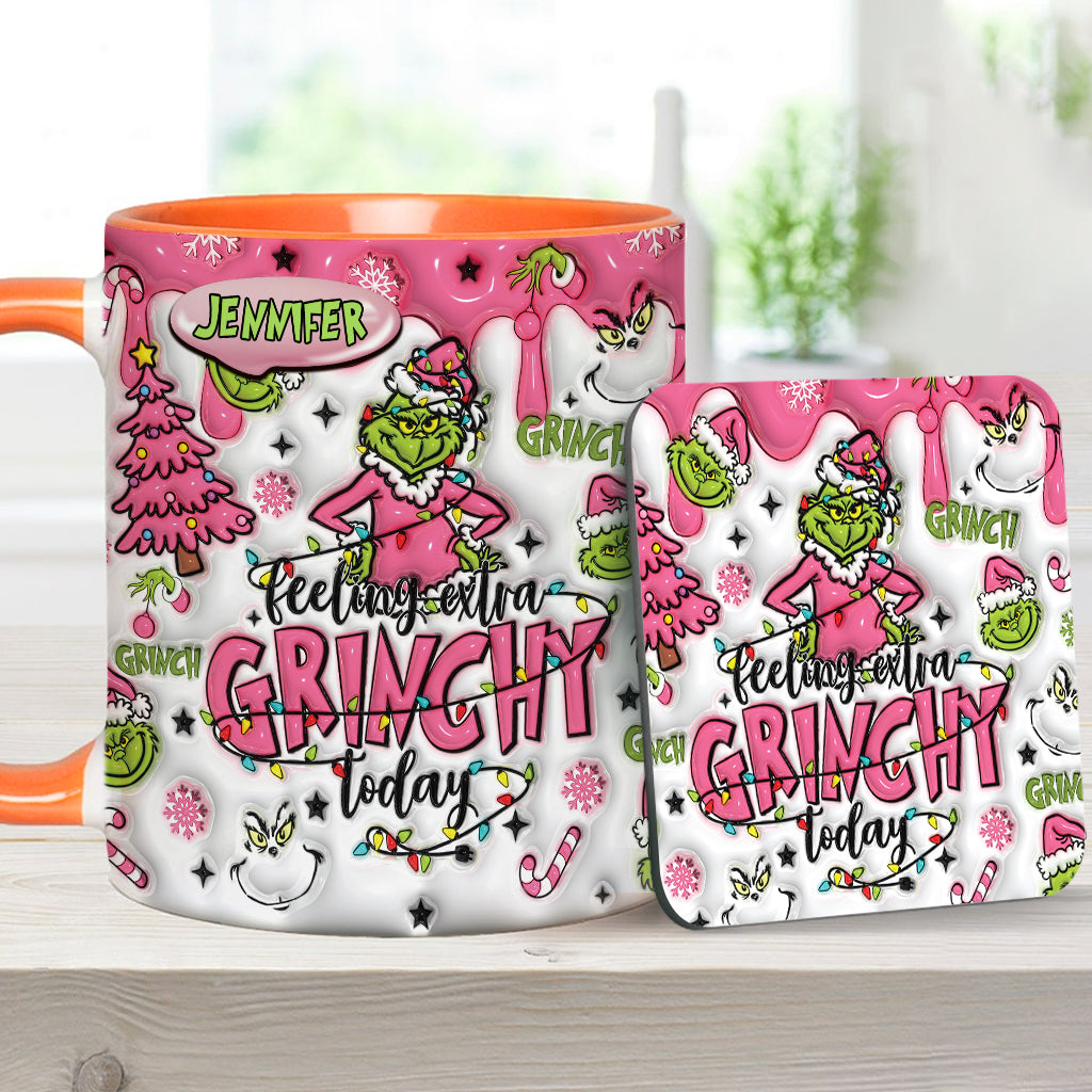Personalized Grinch Accent Mug & Coaster Gift for Christmas Accent Mug GradoCreations