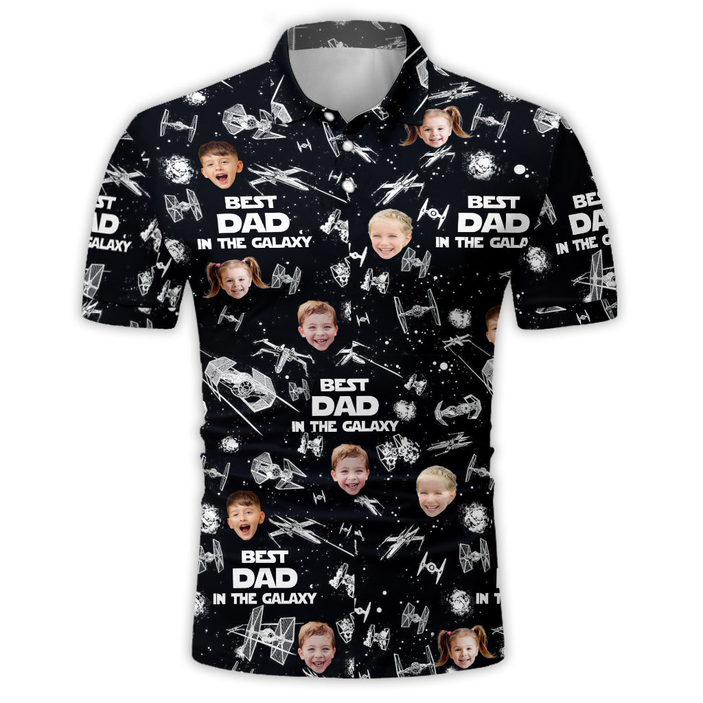 Personalized Space-Themed Polo Shirt for Dad with Custom Photo Polo Shirt GradoCreations