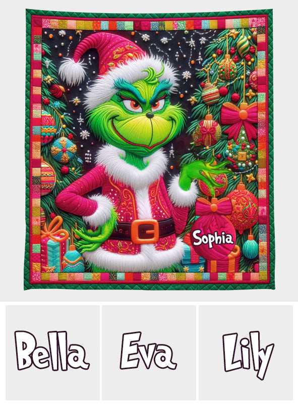 Personalized Grinch Christmas Quilt Custom Name Holiday Gift Quilt GradoCreations