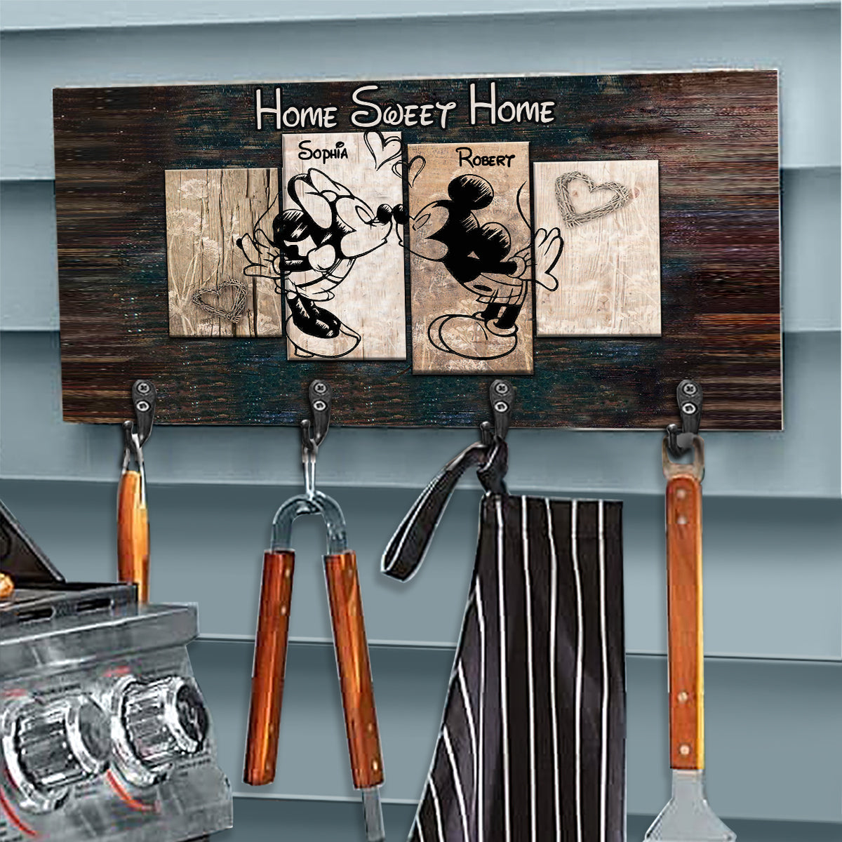 Personalized Home Sweet Home Key Rack Custom Name Gift Key Rack GradoCreations