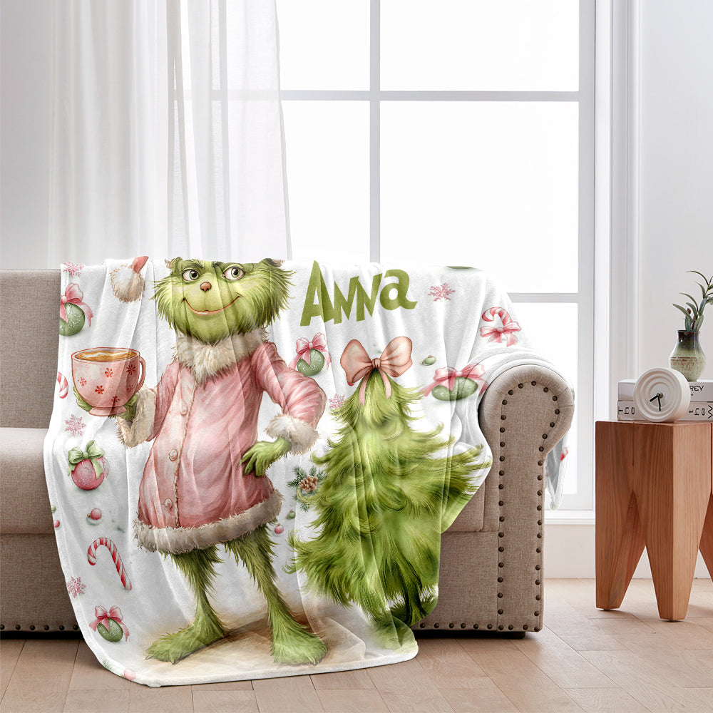 Personalized Grinch Christmas Blanket Custom Name Gift Blanket GradoCreations