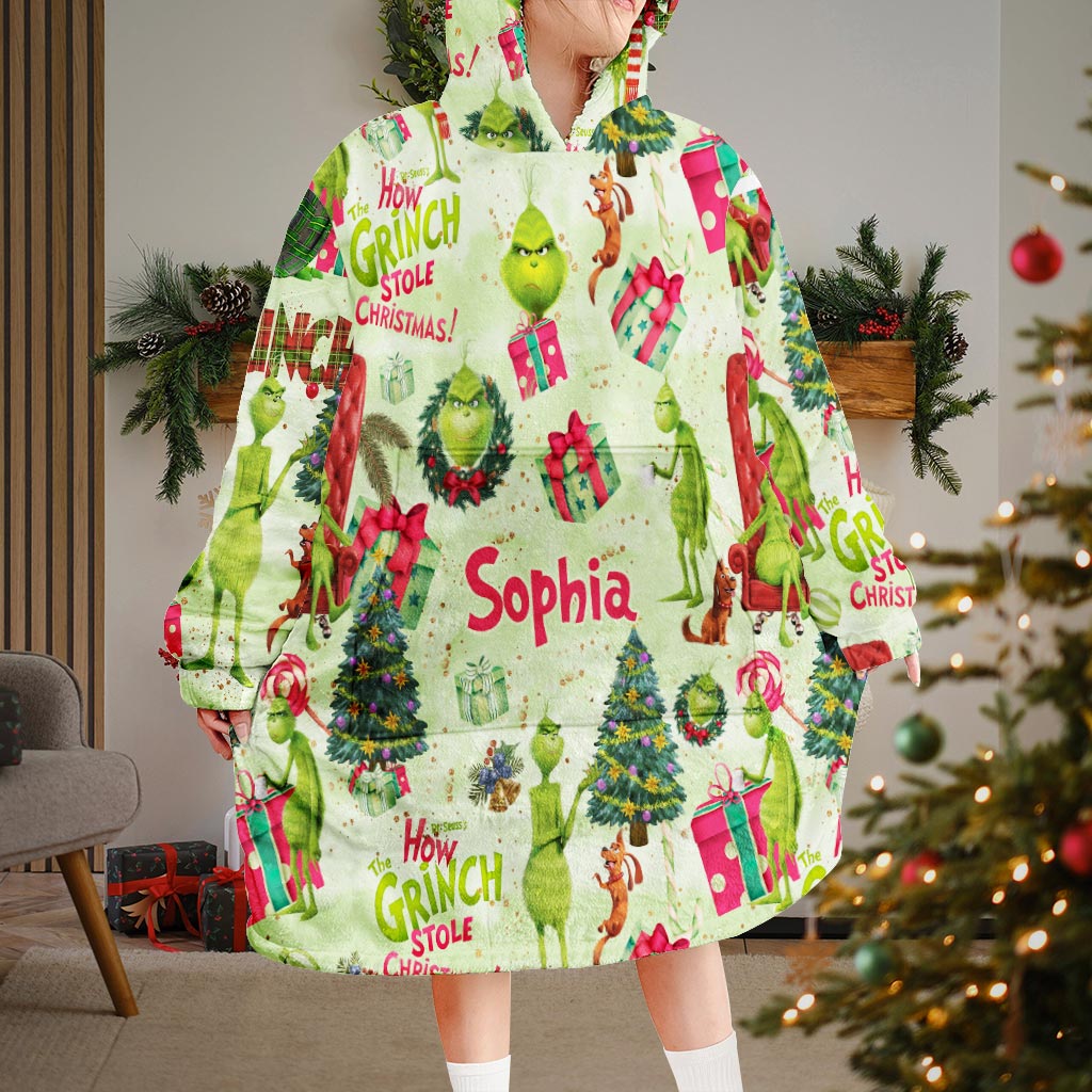 Personalized How the Grinch Stole Christmas Blanket Hoodie for Kids Blanket Hoodie GradoCreations