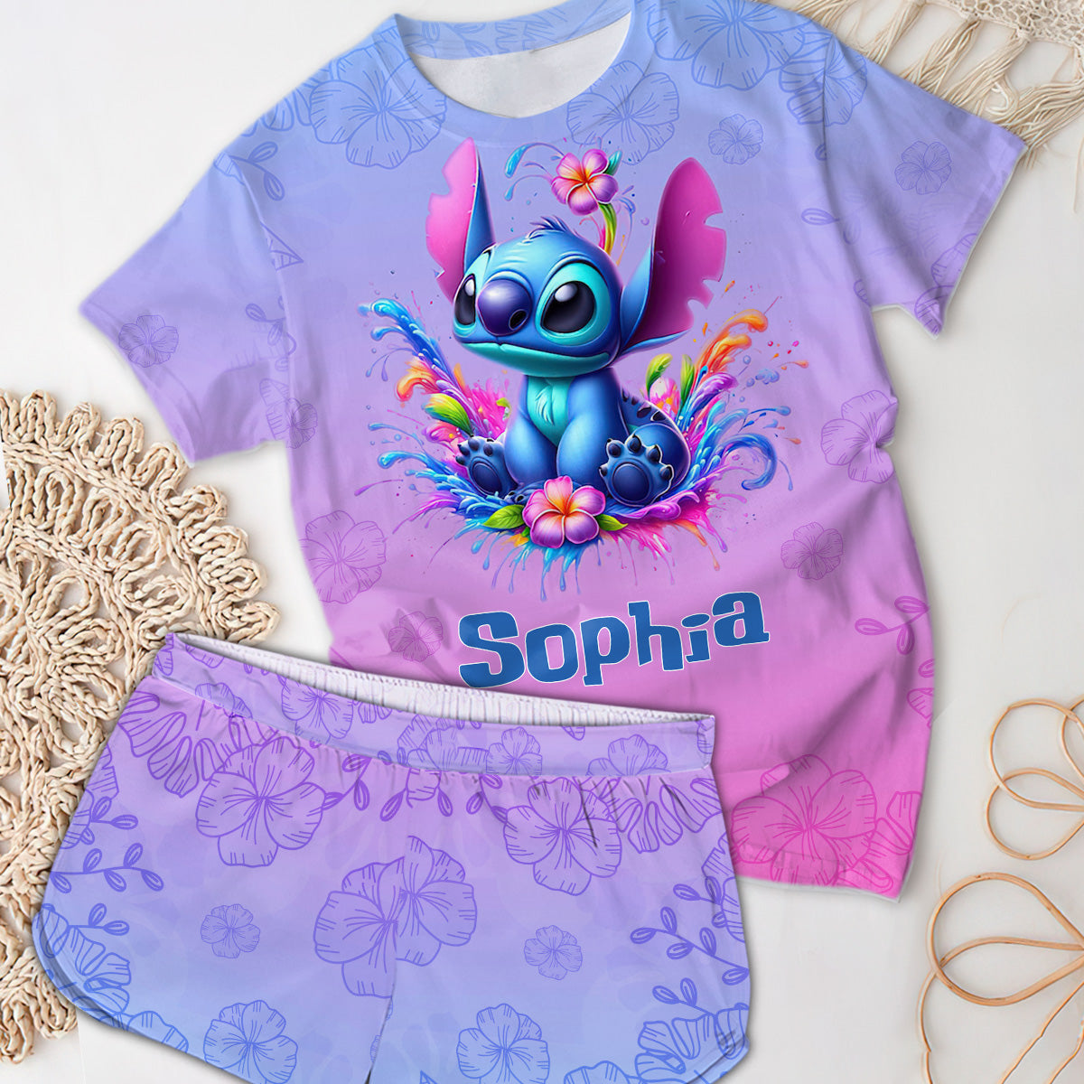 Personalized All Over Shirt & Shorts Set with Custom Name for Kids All Over Shirt & Women Shorts GradoCreations