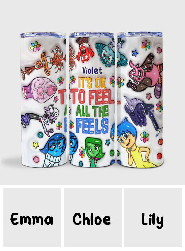 Personalized Stainless Steel Skinny Tumbler Gift for Kids - It's Ok To Feel All The Feels Skinny Tumbler GradoCreations