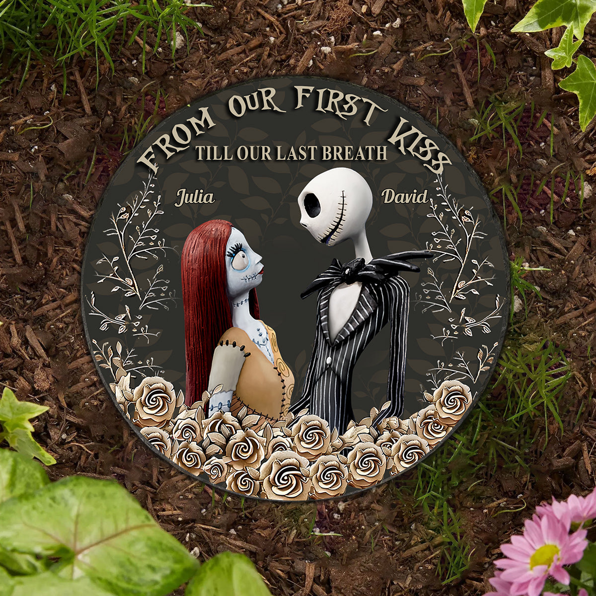 Personalized Round Slate Stone First Kiss Gift for Couples Round Shaped Stone GradoCreations