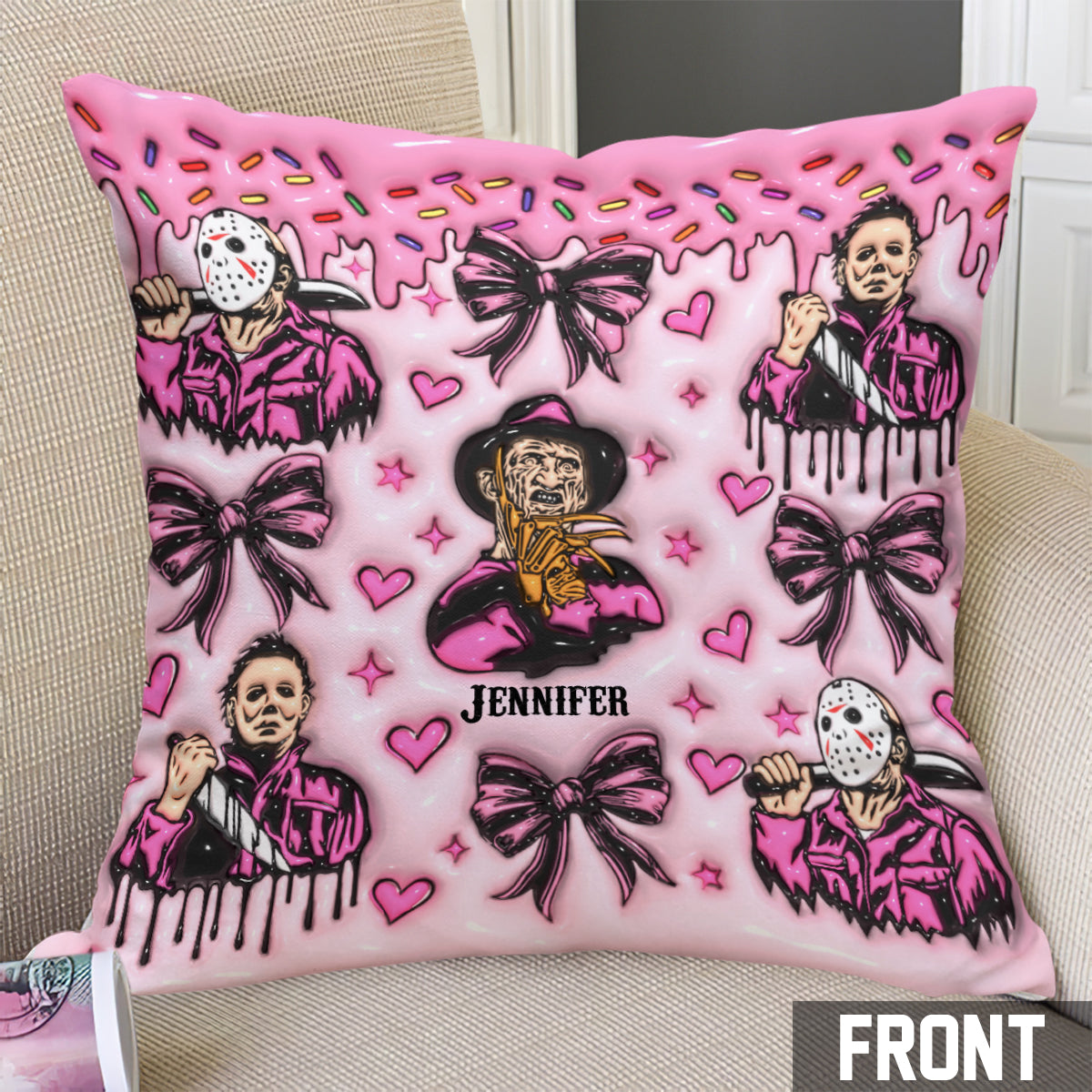 Personalized Horror Movie Fan Throw Pillow Custom Name Gift Throw Pillow GradoCreations