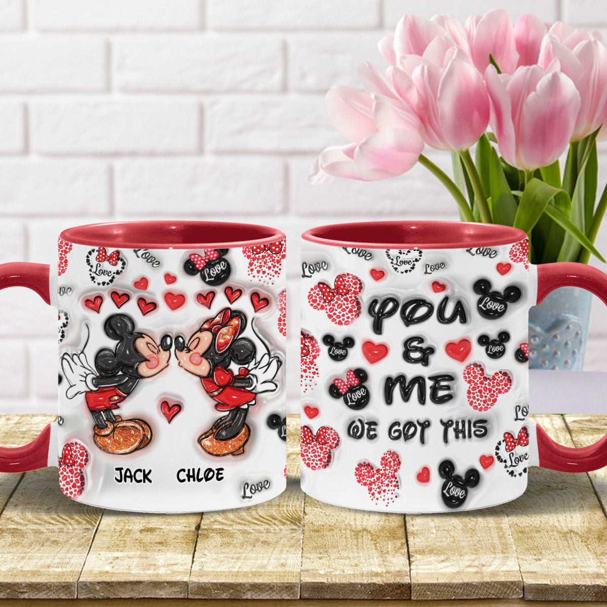 Personalized Accent Mug You & Me Kissing Mickey Minnie Gift for Couple Accent Mug GradoCreations