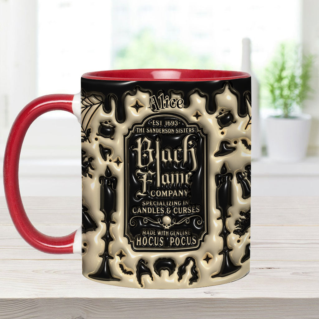 Personalized Black Flame Company Accent Mug Custom Name Halloween Gift Accent Mug GradoCreations